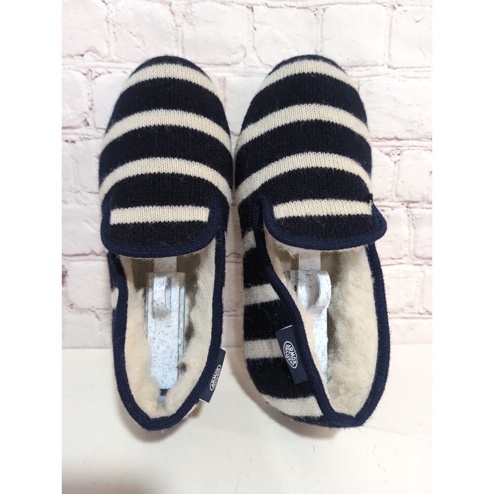 ARMOR-LUX Wool Slippers 38 US 7-8 Womens Natural Navy Stripe Indoor Outdoor - Picture 2 of 10